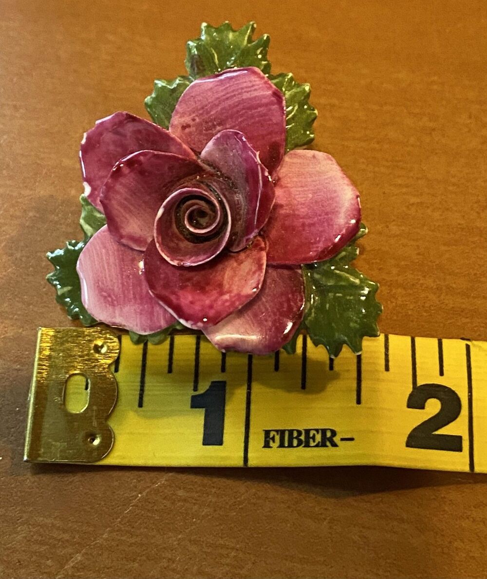 Adderley Floral Pink Rose Brooch Pin Porcelain Flower Made In England 1.5”